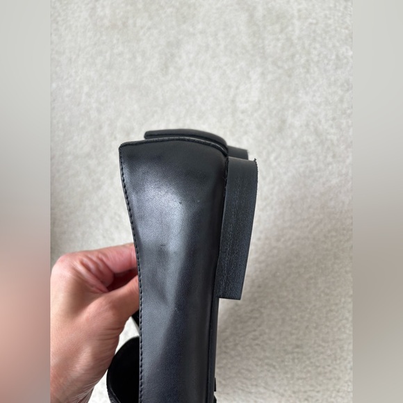 ALDO Black Leather Loafers silver Bar Detail Size 8.5 Classic Minimalist Flats - Picture 5 of 8